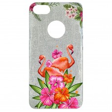 Capa iPhone 7/8 e SE 2020/2022 Case2you - Flamingo Flowers Gliter Prata